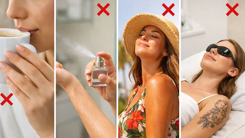 عدم مصرف کافئین، عطر، خالکوبی و برنزه کردن قبل از لیزر موهای زائد